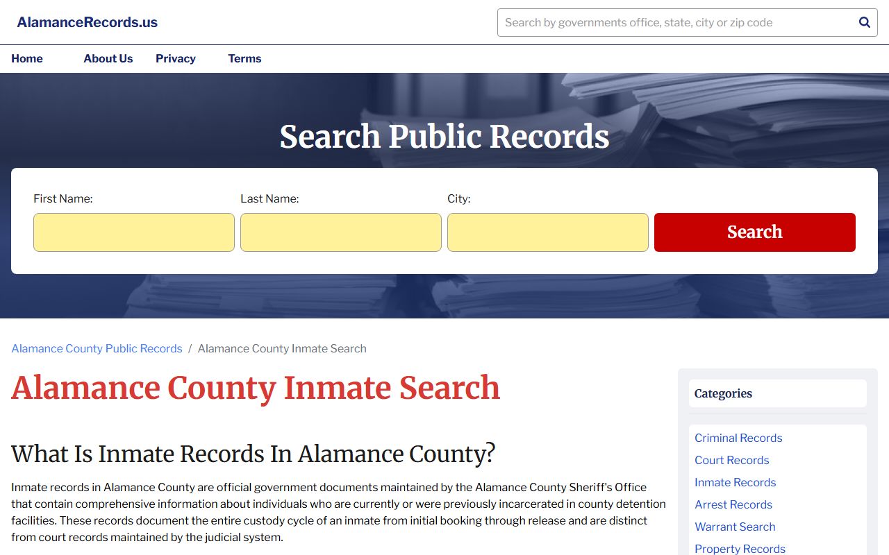 Alamance County inmate search for booking reports