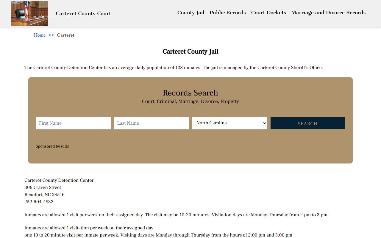 Carteret County court jail information and booking reports
