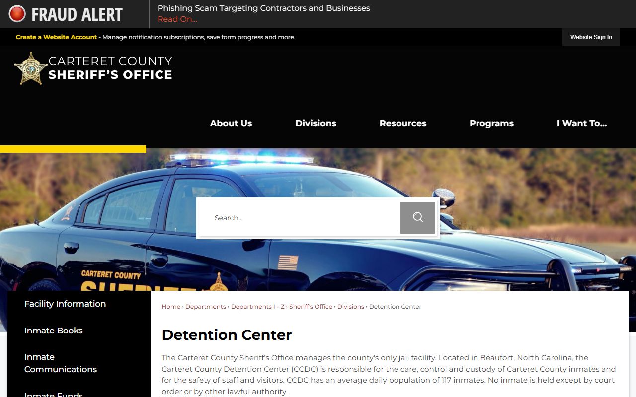 Carteret County Detention Center booking reports page