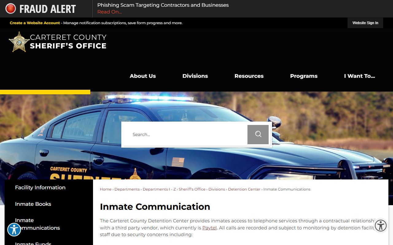 Carteret County inmate communications and booking reports
