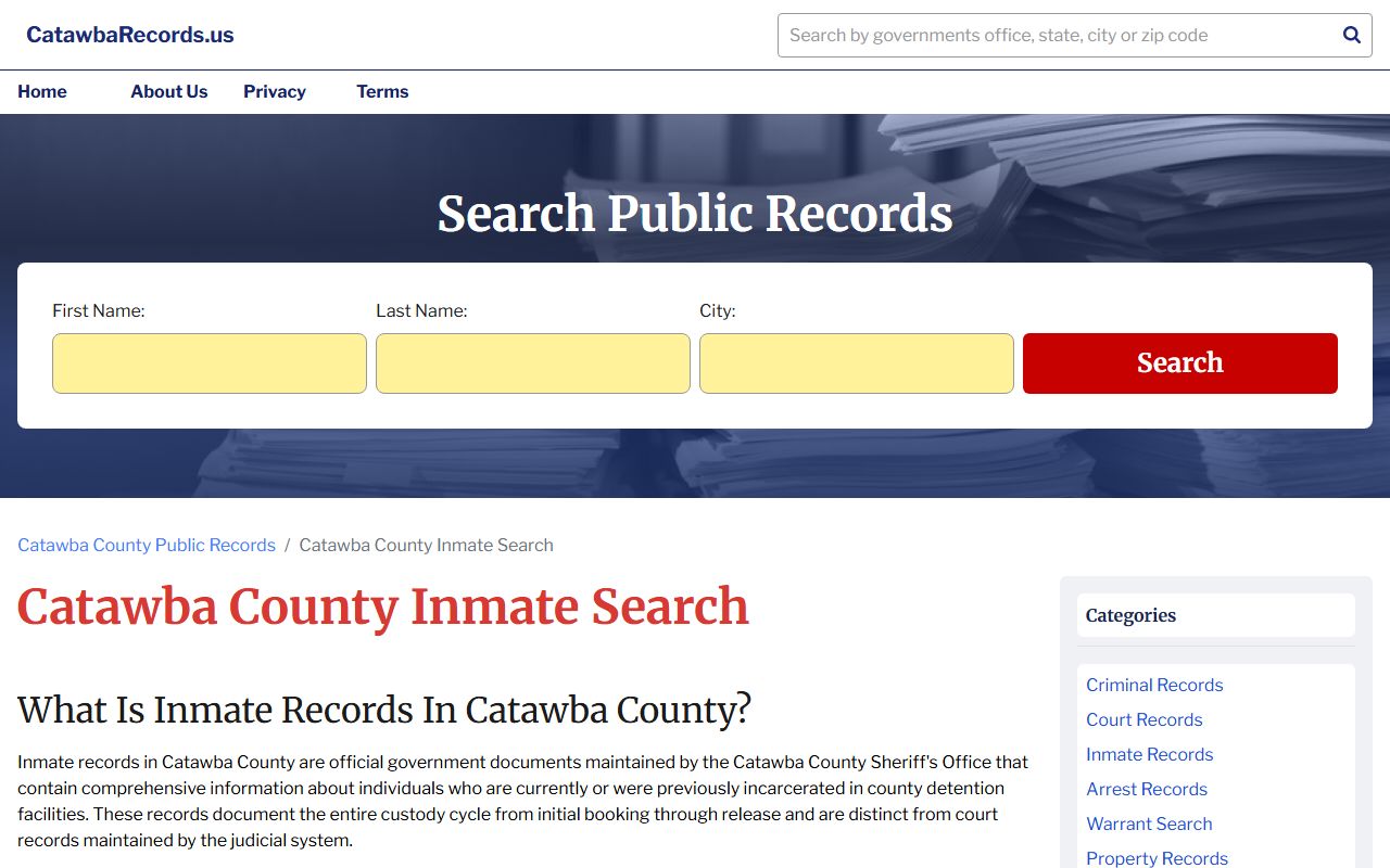Catawba County records inmate search for booking reports