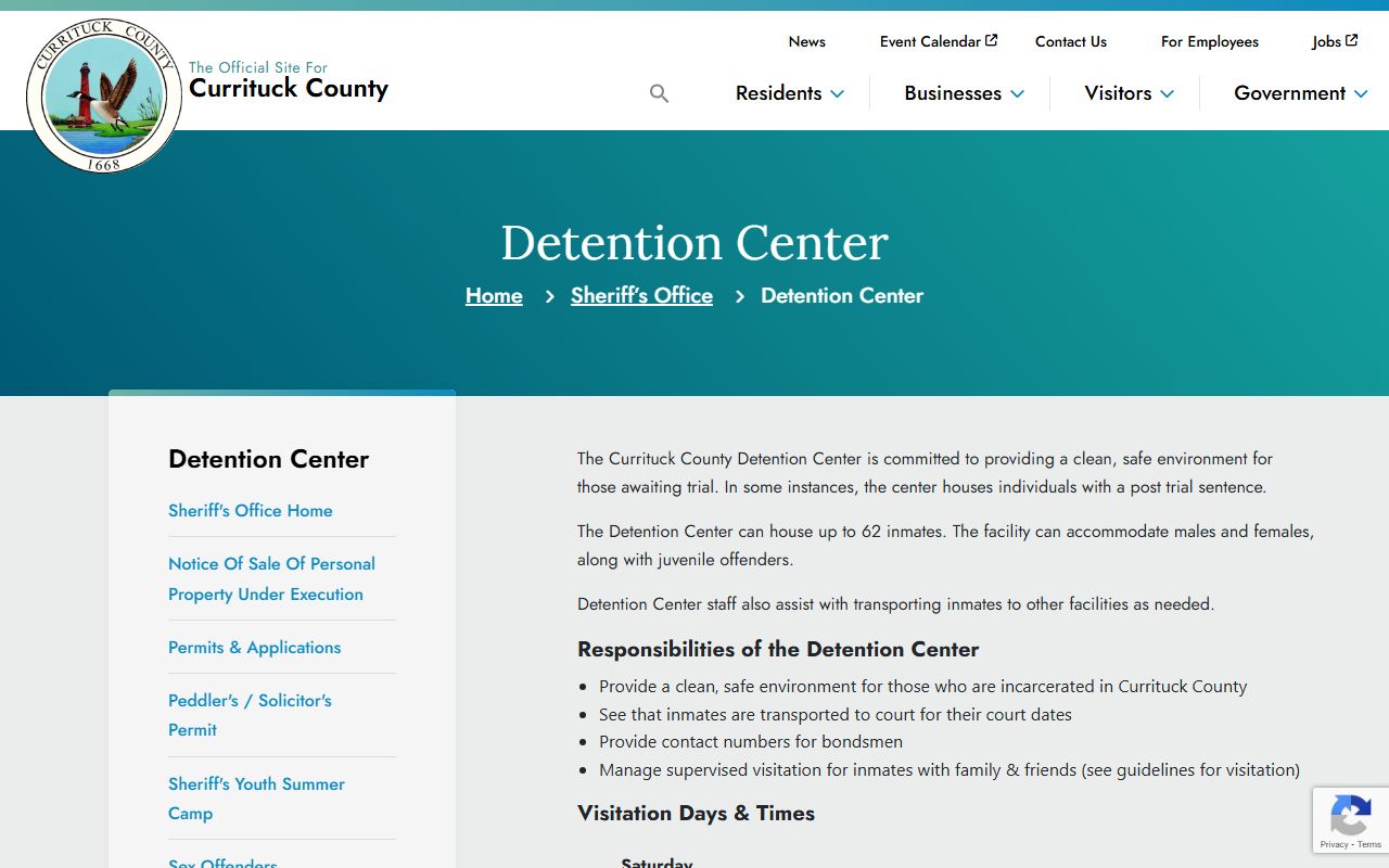 Currituck County Detention Center booking reports