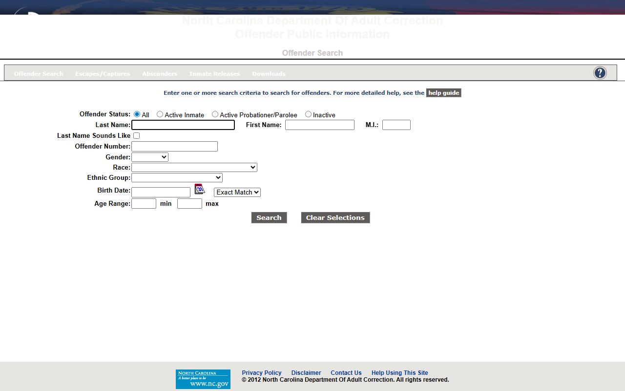 Legacy North Carolina offender search for booking reports and arrest records