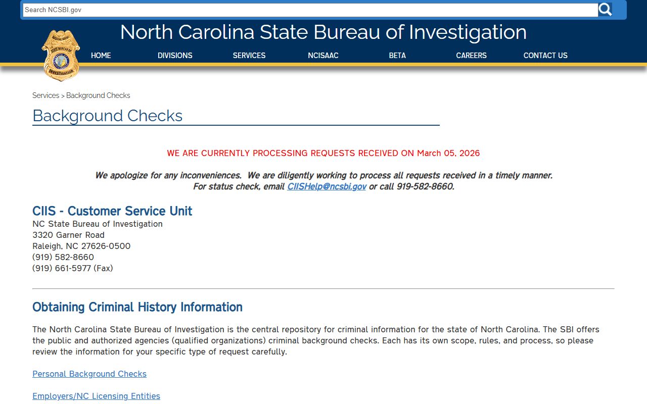 NC State Bureau of Investigation background check services for North Carolina booking reports