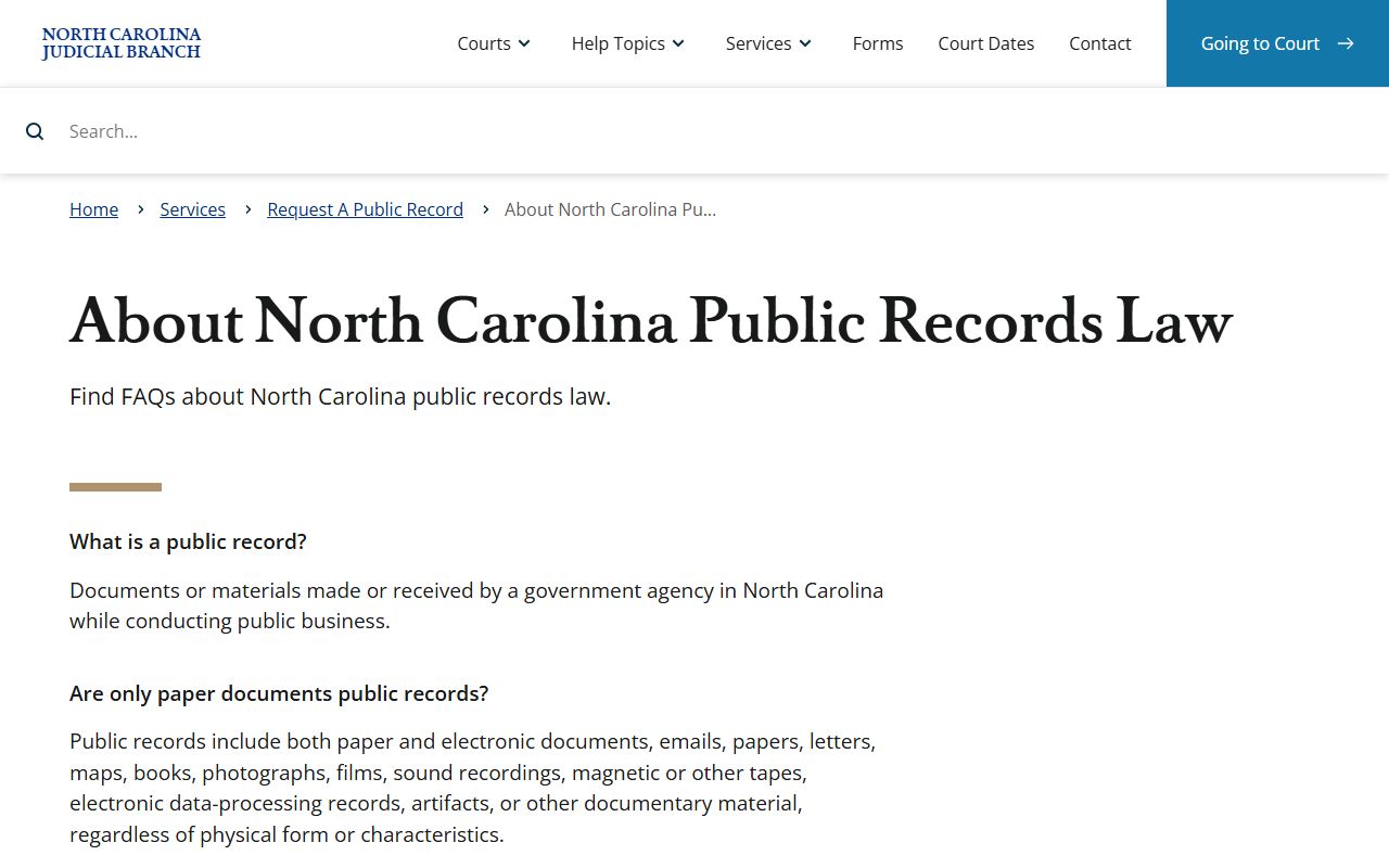 North Carolina public records law information for accessing booking reports